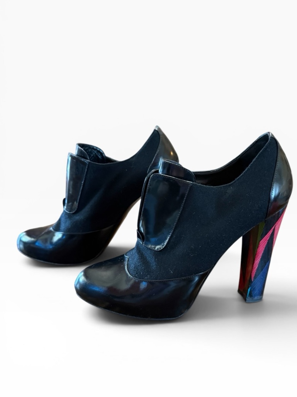 Fendi Leighton Black Patent Leather & Flannel Ankle Boots Colorful EU 40 US 10